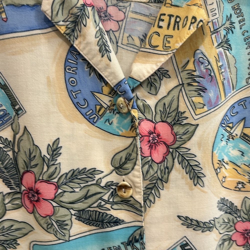 Southern Lady Vintage Tropical Print Button Down Shirt size - Picture 3 of 8